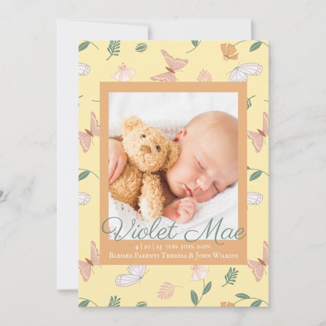 Butterflies Photo Birth Meddelande (Framsida)