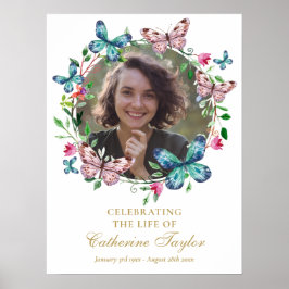 Butterflies Photo Funeral Celebration Of Life Sign Poster