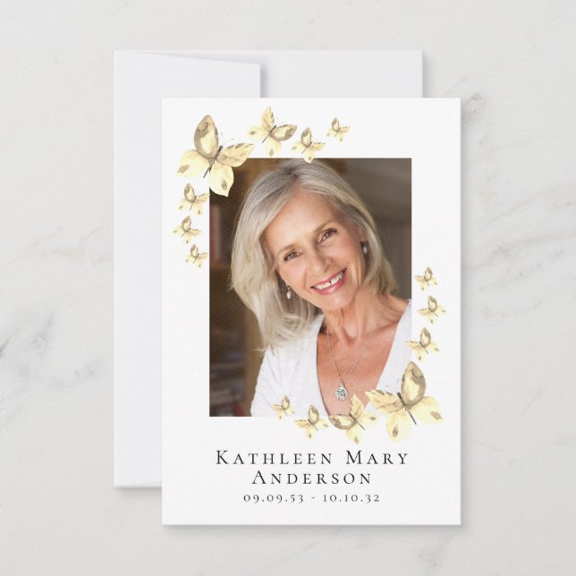 Butterflies Photo Funeral Memorial Prayer Card Inbjudningar (Framsida)