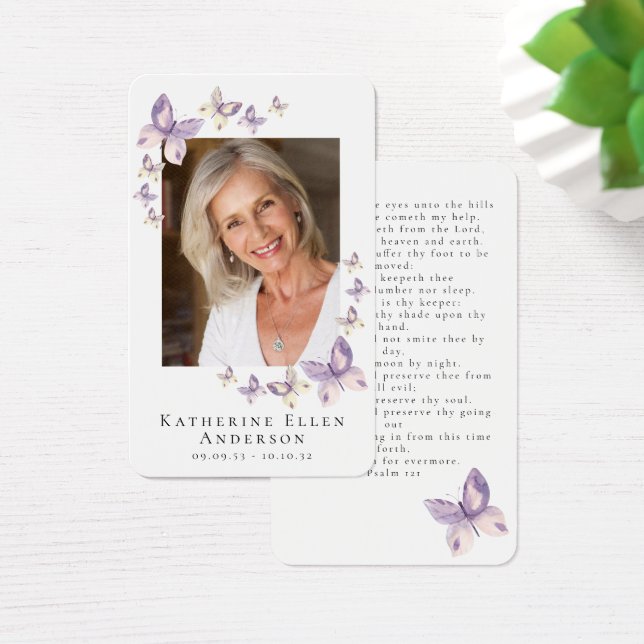 Butterflies Photo Funeral Memorial Prayer Card Visitkort (Skivbord)