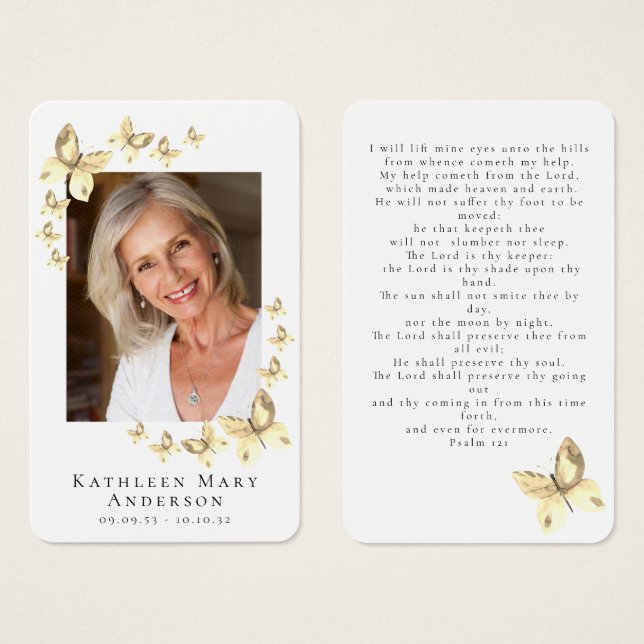 Butterflies Photo Funeral Memorial Prayer Card Visitkort (Framsida & baksida)