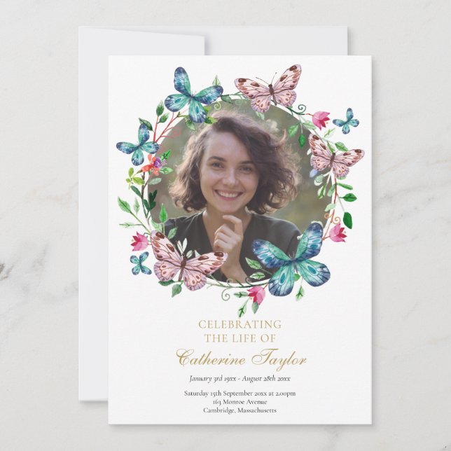 Butterflies Photo Funeral Order Program (Framsida)