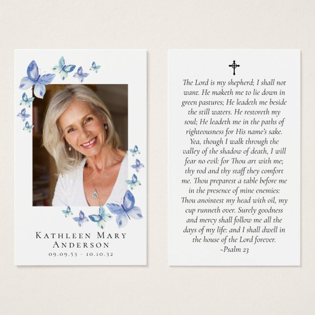 Butterflies Photo Memorial Prayer Card Visitkort (Framsida & baksida)