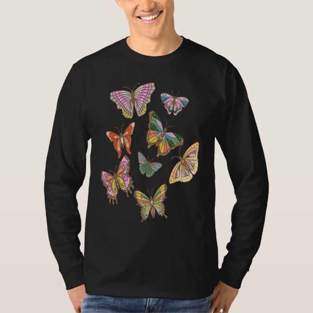 Butterflies Retro Aesthetic Trend Preppy Teen Girl T Shirt (Framsida)