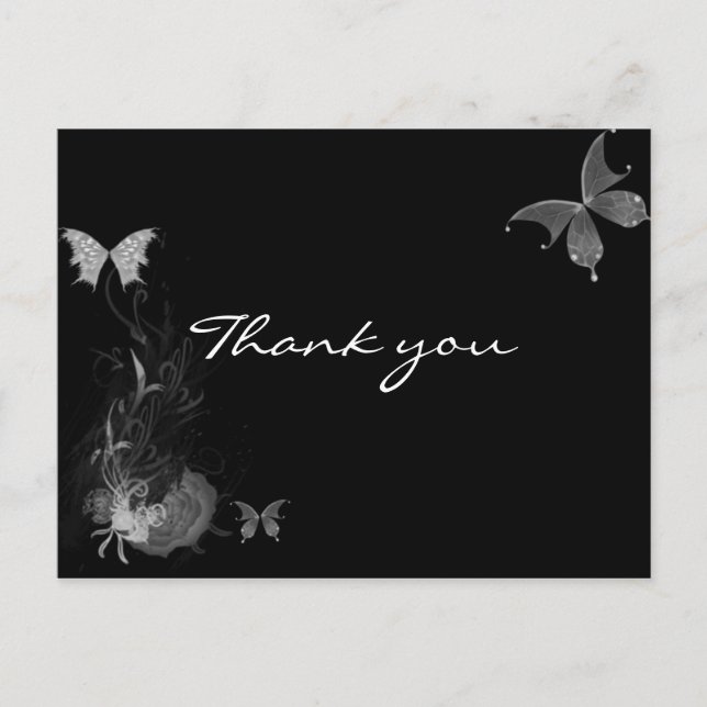 Butterflies Ro Flourish Black White Tack Vykort (Framsida)