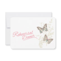 Butterflies rosa bröllop rehearsal Middag inbjudan