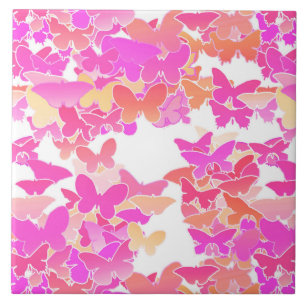 Butterflies, rosa, fuchsia och koral kakelplatta