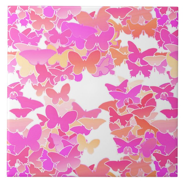 Butterflies, rosa, fuchsia och koral kakelplatta (Framsidan)