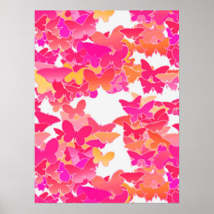 Butterflies, rosa, fuchsia och koral poster