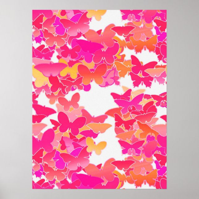 Butterflies, rosa, fuchsia och koral poster (Framsidan)