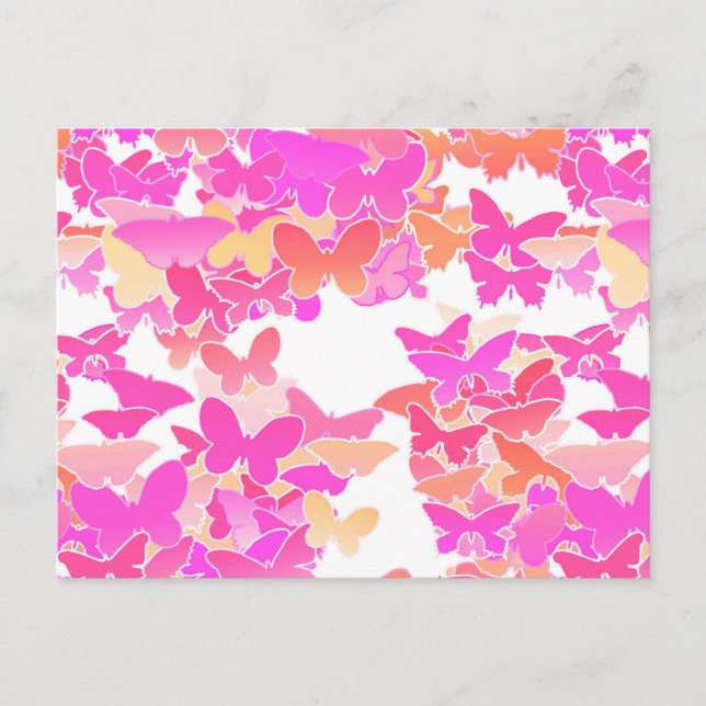 Butterflies, rosa, fuchsia och koral vykort (Framsida)