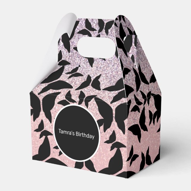 Butterflies Rosa Glitter Födelsedagsfest Presentaskar (Framsidan Sidan)