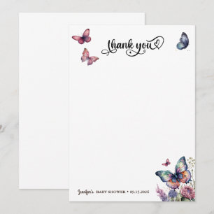 Butterflies Rosa Lila Blommigt Baby Shower Tack Kort