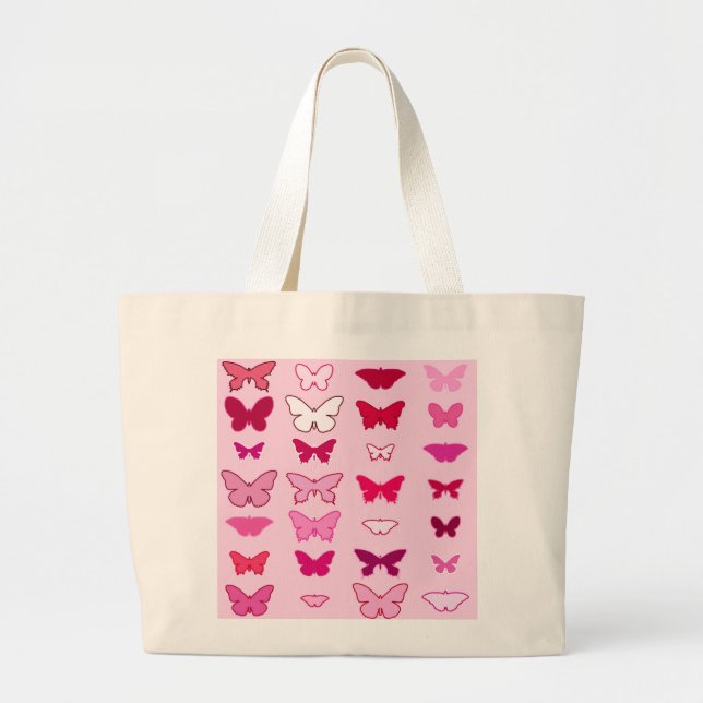 Butterflies, rosa- och fuchsischyrer jumbo tygkasse (Framsidan)