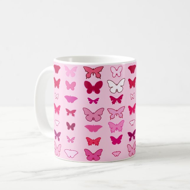 Butterflies, rosa- och fuchsischyrer kaffemugg (Framsida vänster)