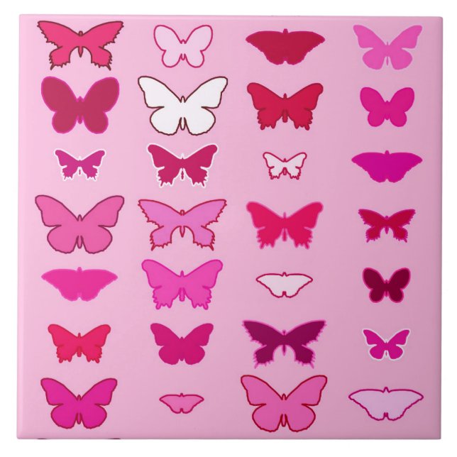 Butterflies, rosa- och fuchsischyrer kakelplatta (Framsidan)