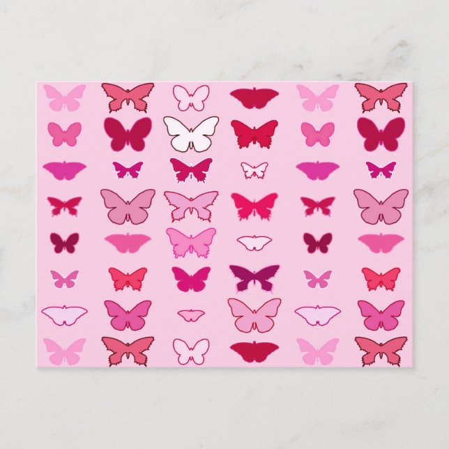 Butterflies, rosa- och fuchsischyrer vykort (Framsida)