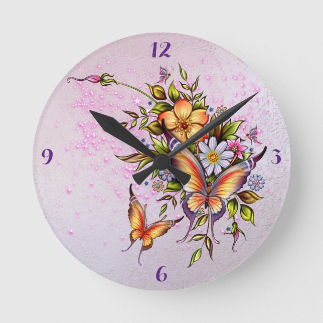 *Butterflies -Round (Medium) Clock Rund Klocka (Framsida)