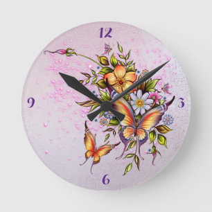 *Butterflies -Round (Medium) Clock Rund Klocka