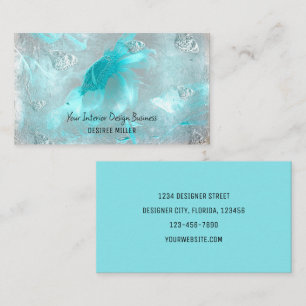 Butterflies Solros Teal Slever White Elegant Visitkort