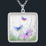 Butterflies som flyger i Necklace Gift Silverpläterat Halsband<br><div class="desc">Nekklace med Vår Joy Colorful Butterflies som flyger i Nature Watercolor Painting Butterfly och Flowers Necklaces - Select/Add Your Favorite Text / Färg - make Your Unique Necklaces Gift - Ändra storlek och flytta eller ta bort och lägg till inslag med anpassning verktyg! - Teckning och MJÖLKS utformning. Du kan...</div>