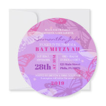 BUTTERFLIES & STARS Round, Bat mitzvah inbjudan