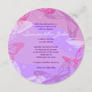 BUTTERFLIES & STARS Round, Bat mitzvah inbjudan