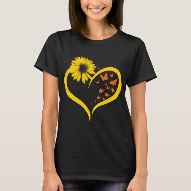 Butterflies-Sunblommor-Heart-Hippie- T Shirt (Framsida)