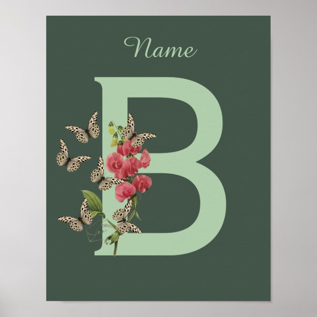 Butterflies Sweet Pea Monogram Initial B Namn Poster (Framsidan)