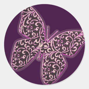 Butterflies Swirl Lila Runt Klistermärke
