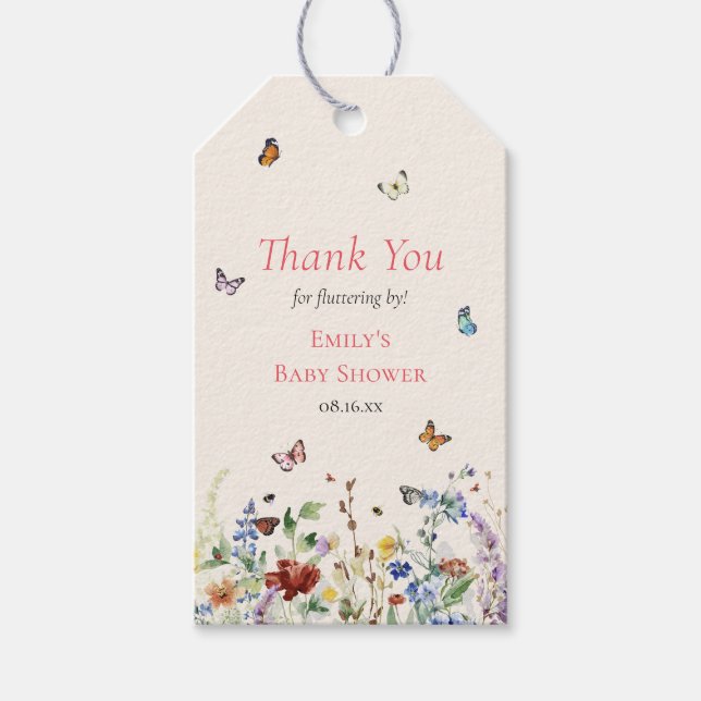 Butterflies Tack Baby Shower Presentetikett (Framsidan)