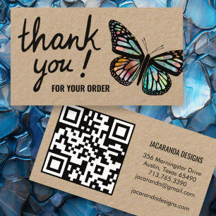 Butterflies-Tack för din order QR-kod Kraft Visitkort