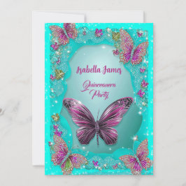 Butterflies turcoise lila gnistra glitter chic inbjudningar