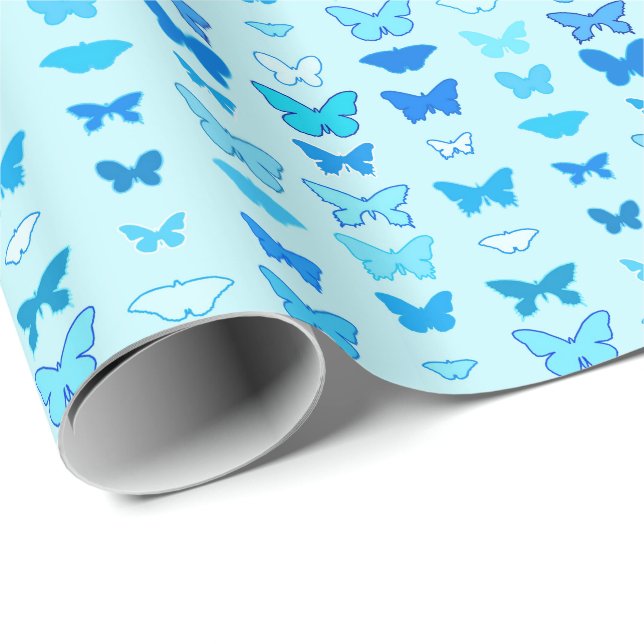 Butterflies, turkos, blue och aquamarine presentpapper (Rullad Hörn)