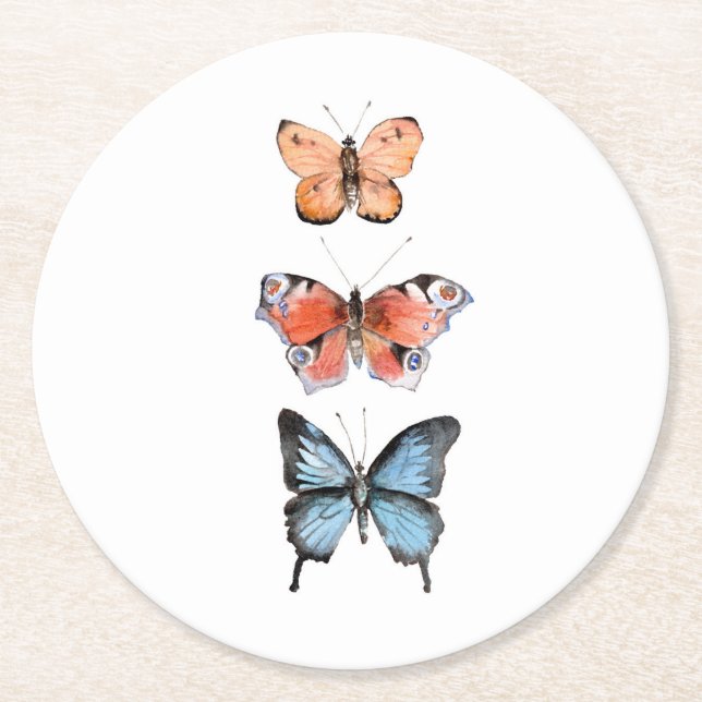 Butterflies Underlägg Papper Rund (Framsidan)