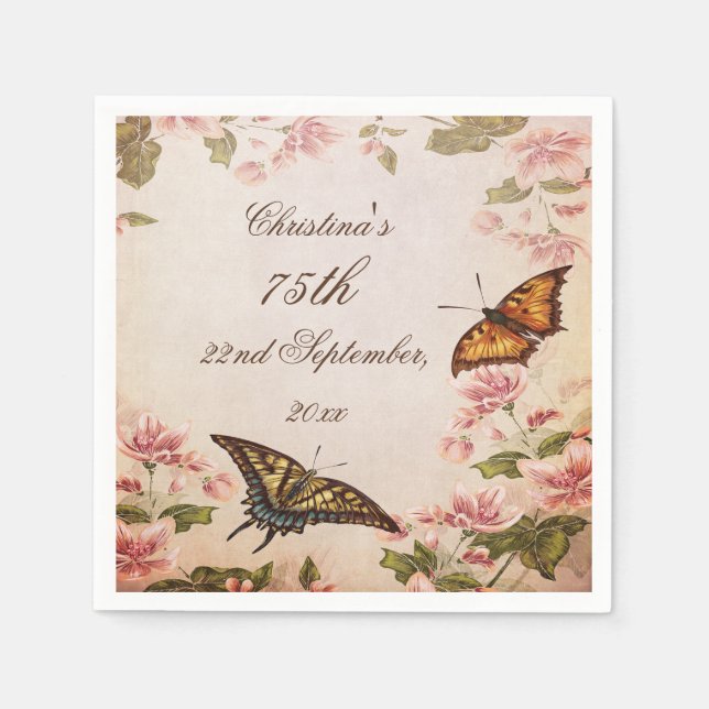 Butterflies & Vintage Almond Blommar Serviettes Pappersservett (Framsidan)
