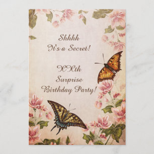 Butterflies & Vintage Almond Blommar Surfa Inbjudningar
