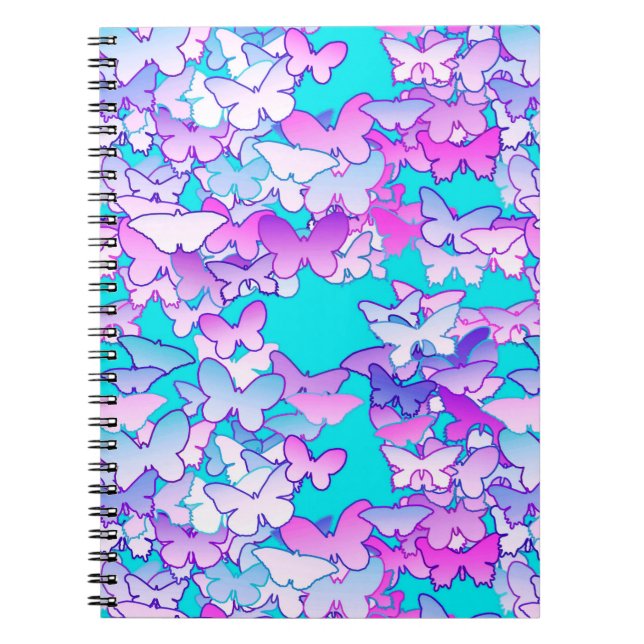 Butterflies, violett och turkos anteckningsbok (Framsidan)