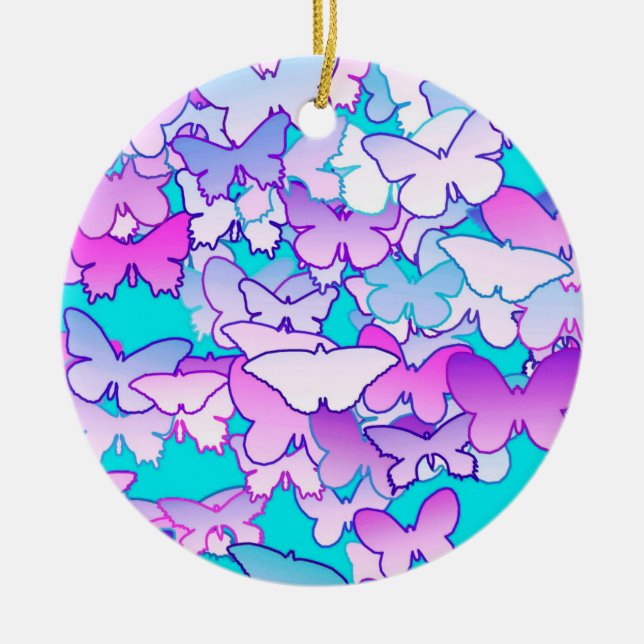 Butterflies, violett och turkos julgransprydnad keramik (Framsidan)