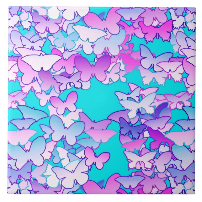 Butterflies, violett och turkos kakelplatta (Framsidan)