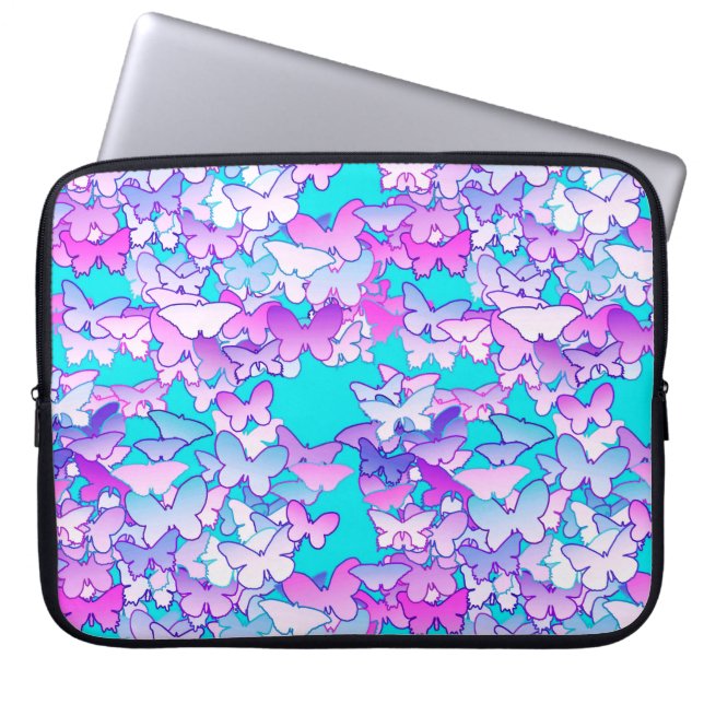 Butterflies, violett och turkos laptop sleeve (Framsidan)
