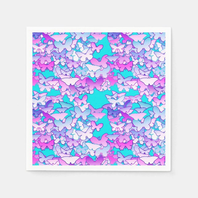 Butterflies, violett och turkos pappersservett (Framsidan)