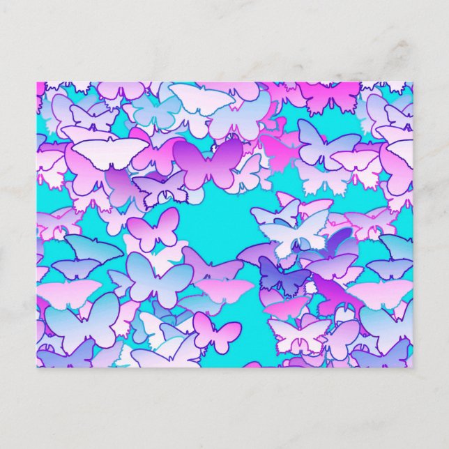 Butterflies, violett och turkos vykort (Framsida)