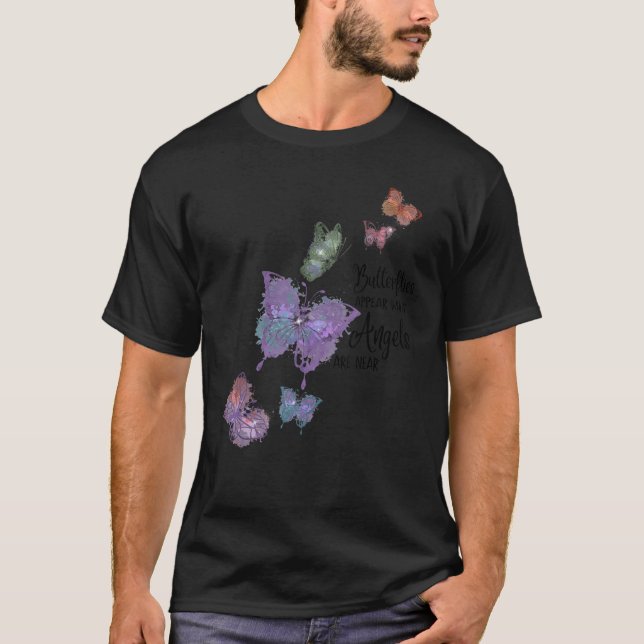 Butterflies visas när Änglar är nära magen T Shirt (Framsida)