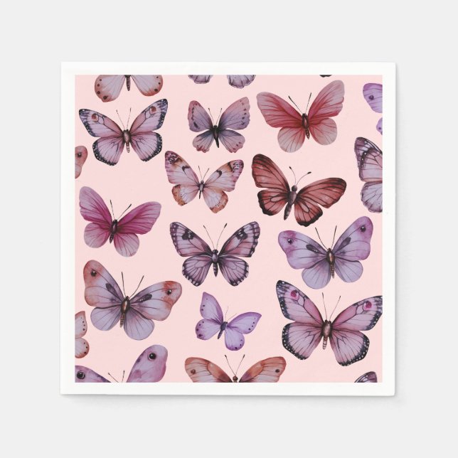 Butterflies Watercolor Bday Möhippa Baby Shower Pappersservett (Framsidan)