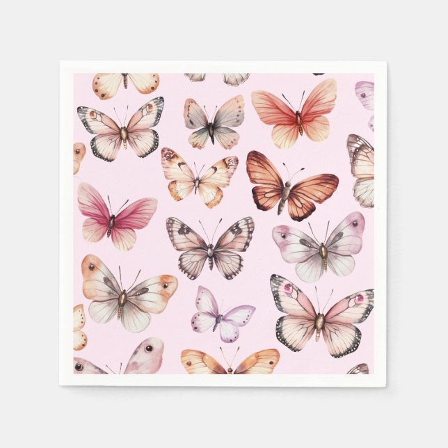 Butterflies Watercolor Bday Möhippa Baby Shower Pappersservett (Framsidan)