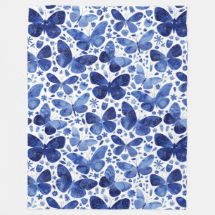 Butterflies Watercolor Blue Fleecefilt