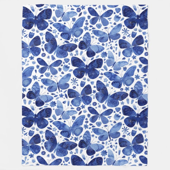 Butterflies Watercolor Blue Fleecefilt (Framsidan)