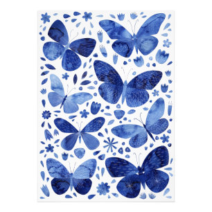 Butterflies Watercolor Blue Fototryck