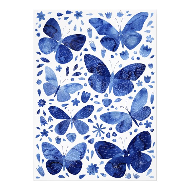 Butterflies Watercolor Blue Fototryck (Framsidan)